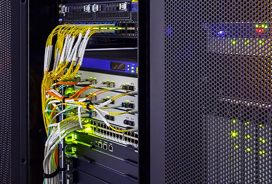 Data Centre Equipment with Yellow Wiring