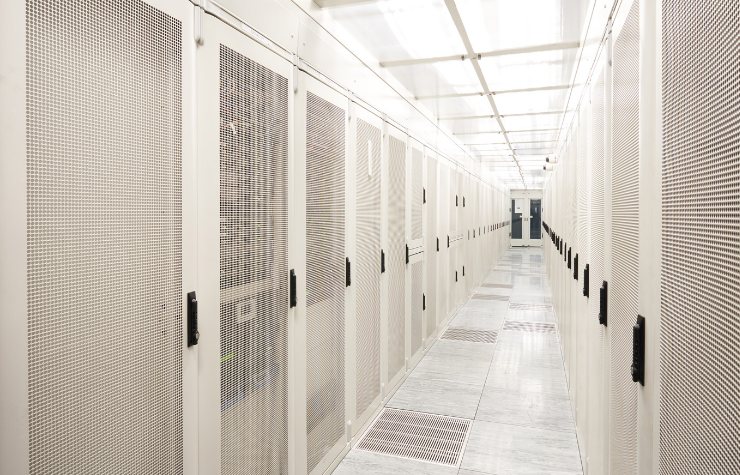 Image of a row within a pristine data center