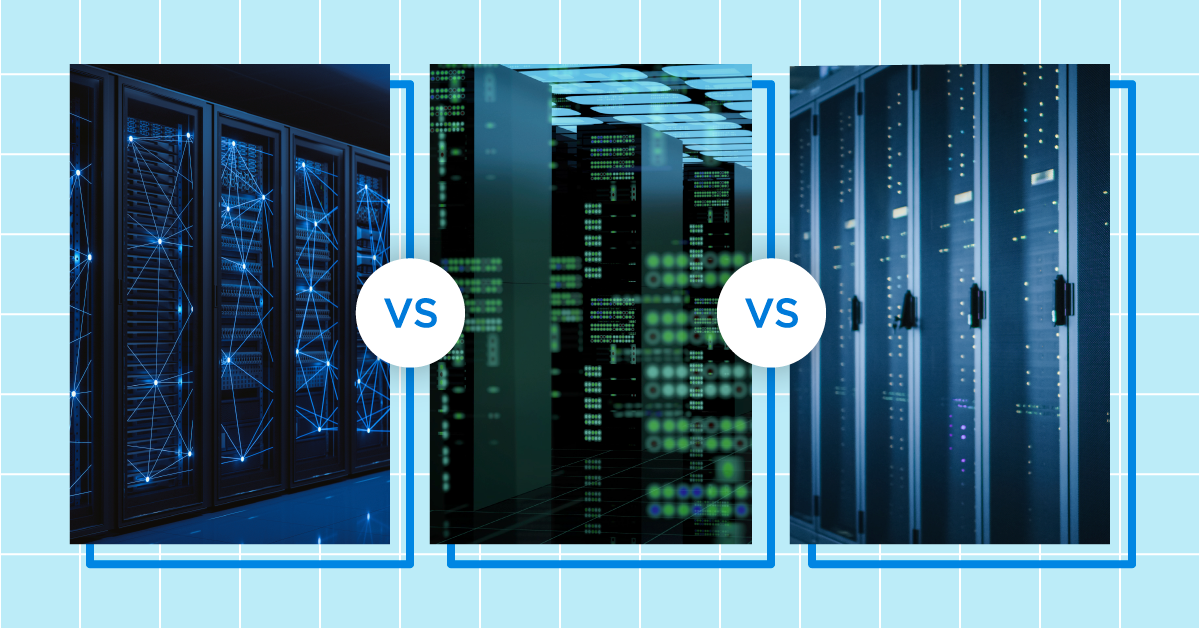 comparing the difference between multi hybrid specialty cloud data center equipment with three images